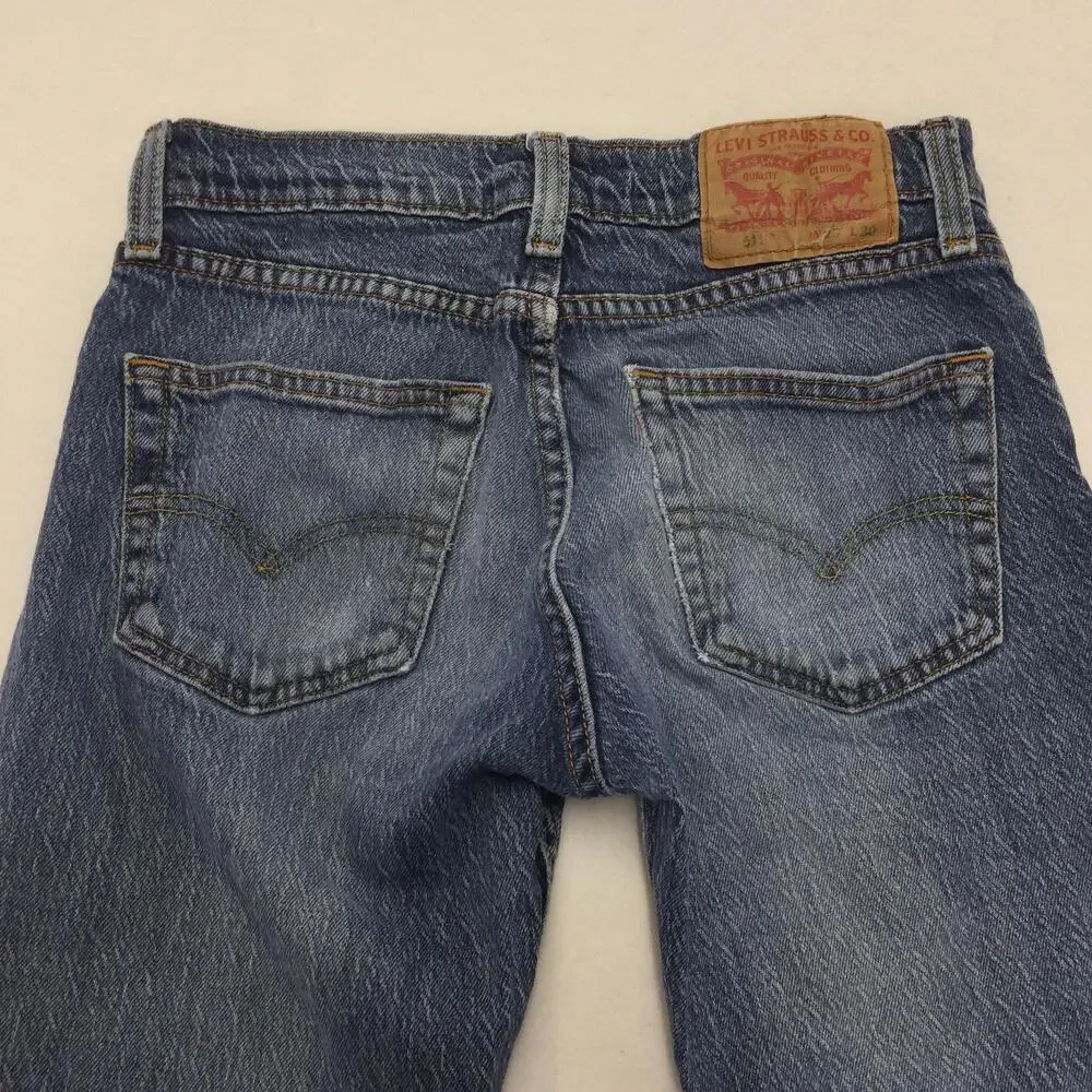Levis 511 Jeans Mens 29x30 Blue Denim Slim Straight Leg Medium Wash Distressed
